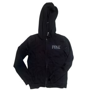 NWT VICTORIA'S SECRET PINK FLEECE FULL ZIP EVERYDAY HOODIE XS BLACK